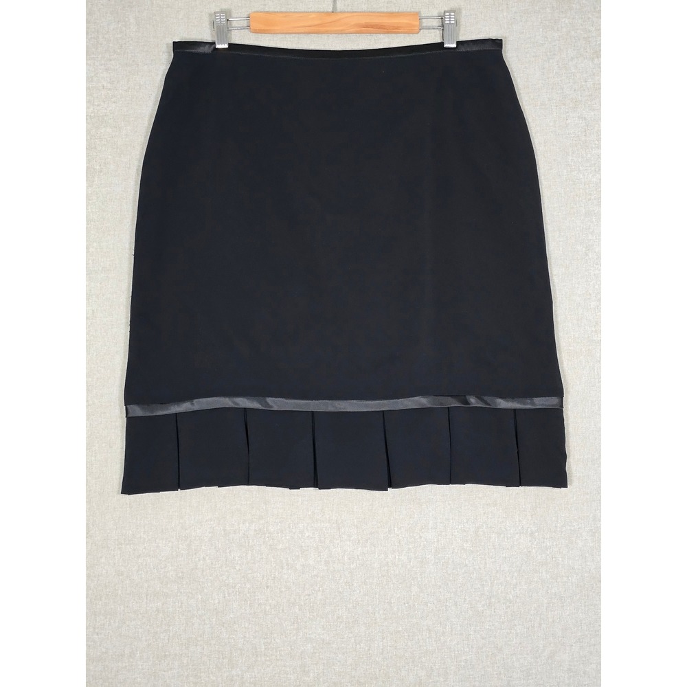 Bellessa Women's Black Satin Trim Pleated Hem A-Line Skirt 14